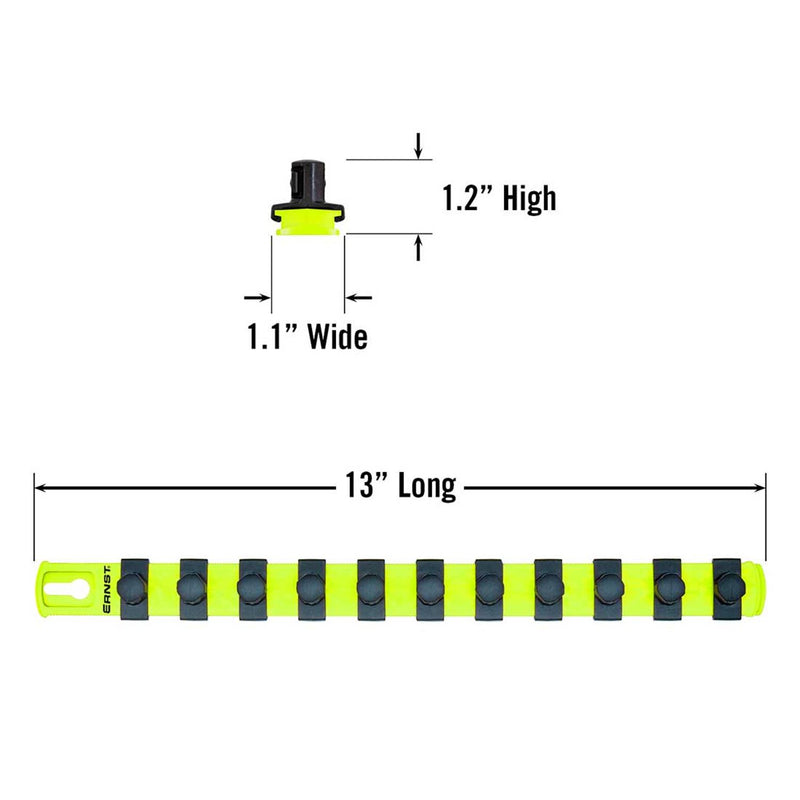 Ernst 8439HV 13" Socket Organizer with 11 1/2" Twist Lock Clips, High Visibility