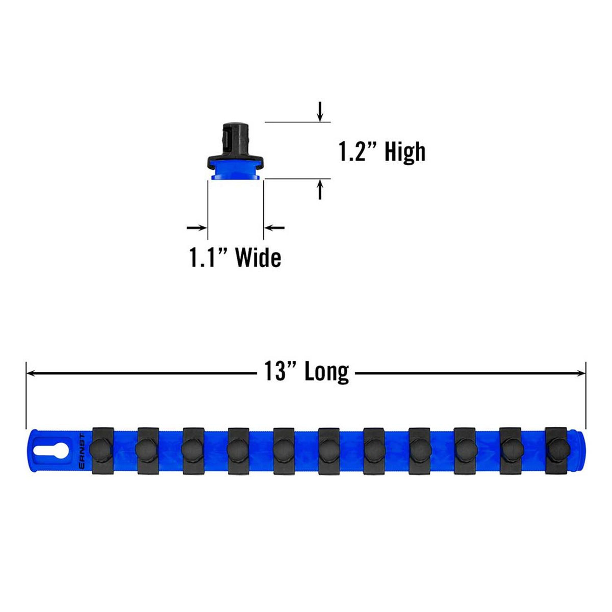 Ernst 8419 13" Socket Organizer with 11 1/2" Twist Lock Clips, Blue