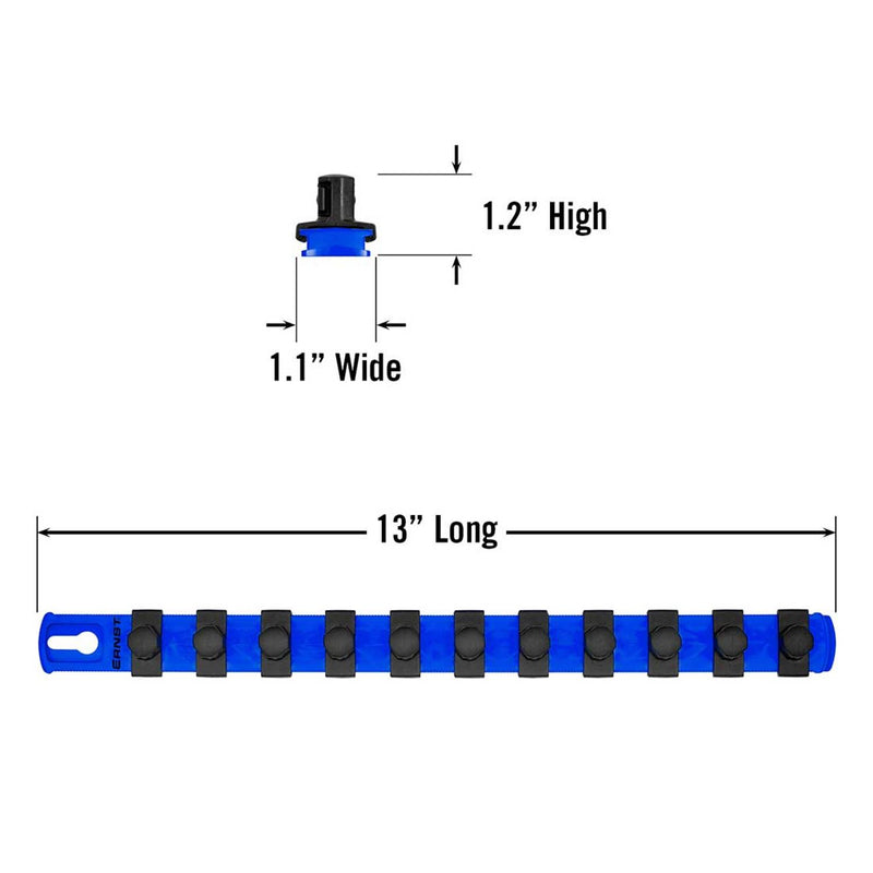 Ernst 8419 13" Socket Organizer with 11 1/2" Twist Lock Clips, Blue