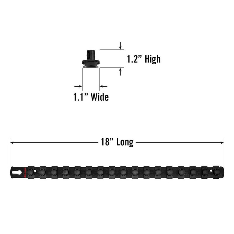 Ernst 8422M 18" Magnetic Socket Organizer with 17 1/2-Inch Twist Lock Clips, Black