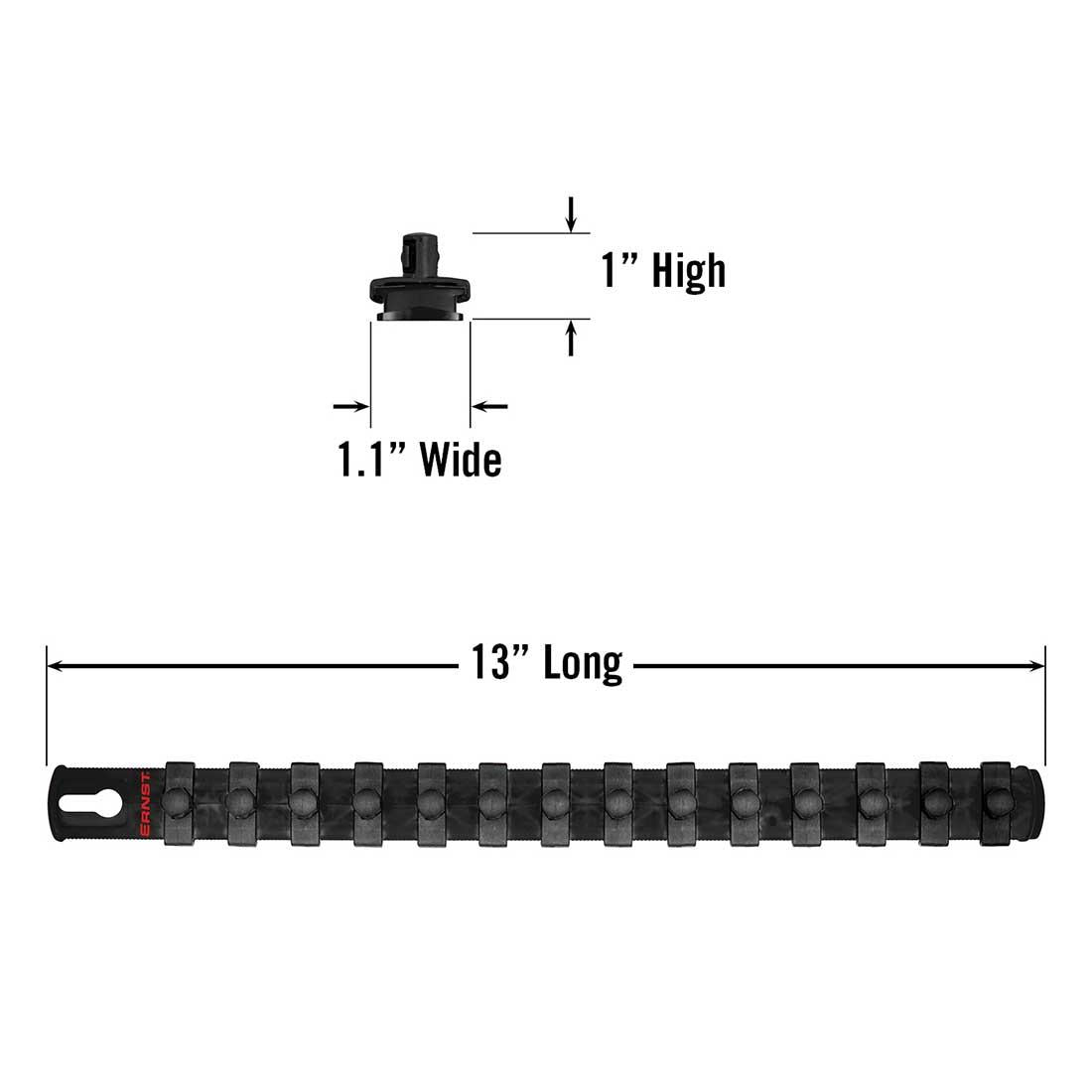 Ernst 8424M 13" Magnetic Socket Organizer with 14 3/8" Twist Lock Clips, Black