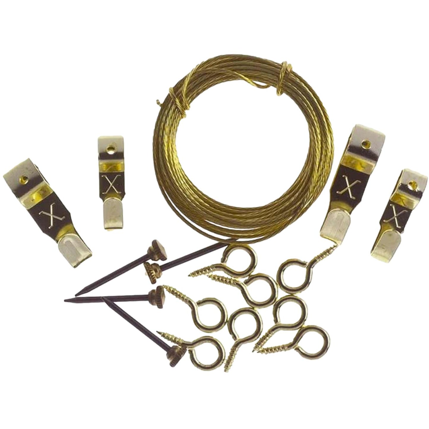 X-Hooks Brass Picture Hanging Kit Hook Wire & Eye Set
