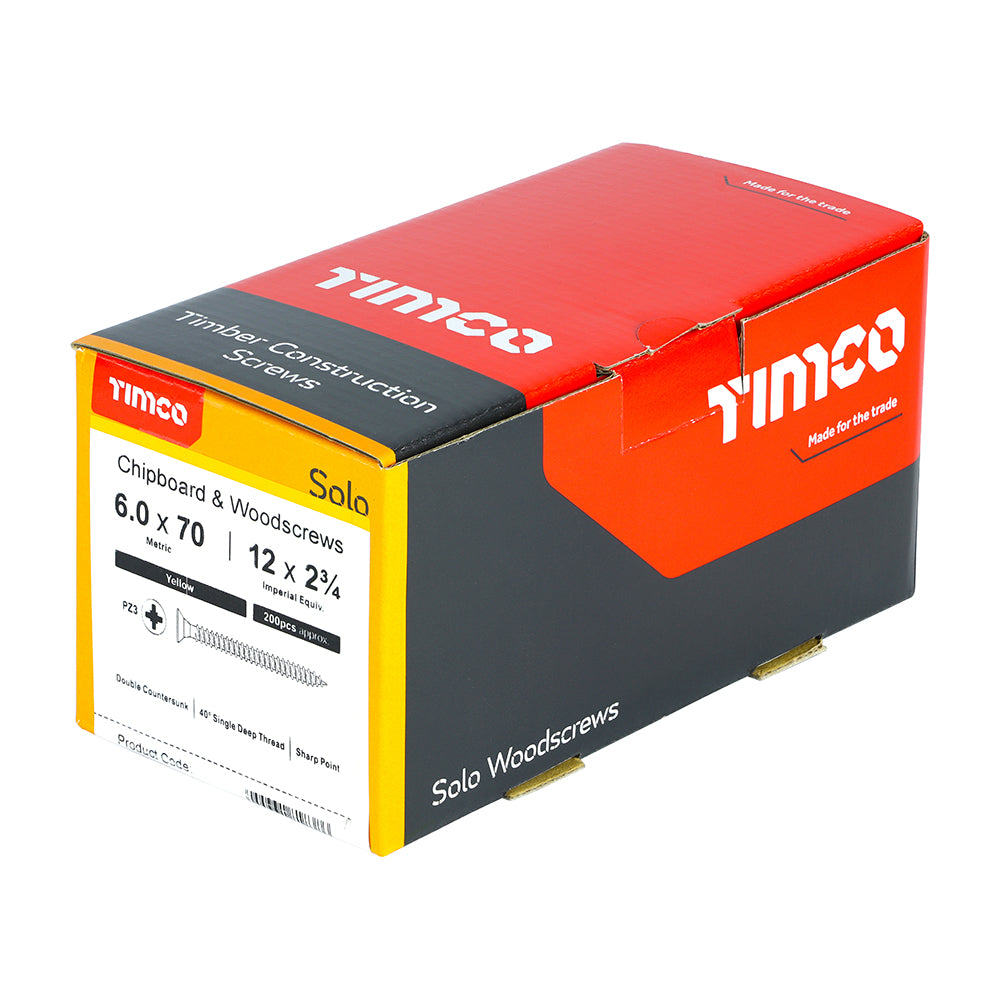 TimCo 6.0 x 70mm Yellow Wood Screw Pozi CS (200 Pack)