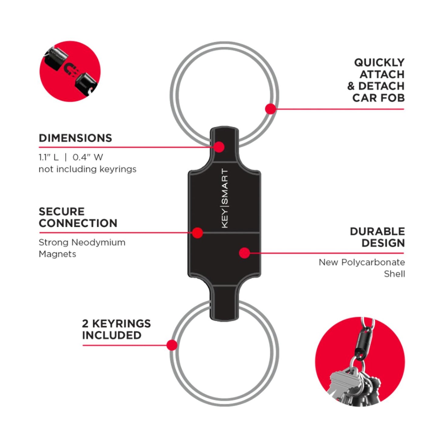 KeySmart MagConnect Magnetic Keyring Quick Connect Black
