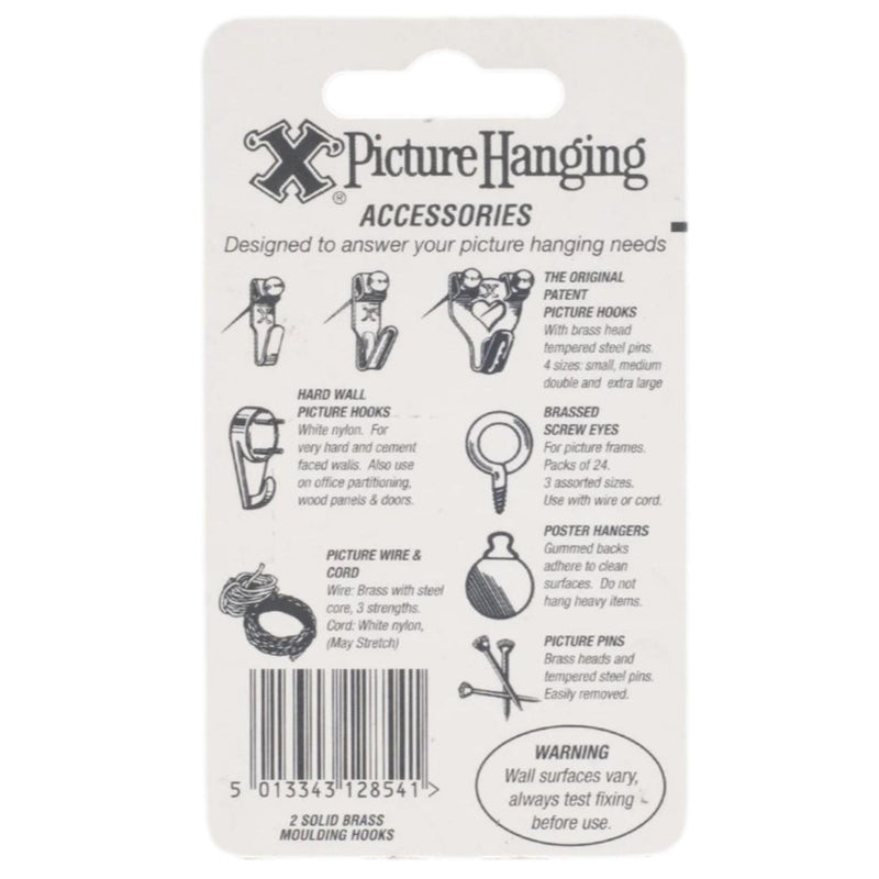 X-Hooks Picture Rail Hangers Brass Finish 2 Pack