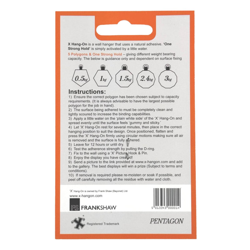 X Hang-On Adhesive Wall Plate Hanger 35mm (Pentagon)  For Plates, Pictures Etc
