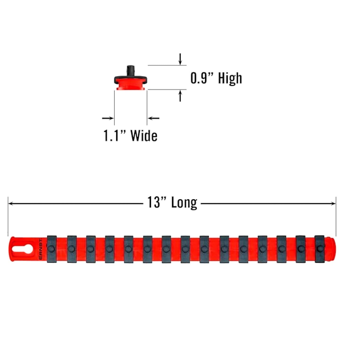Ernst 13-Inch Socket Rail Organizer with 14 1/4-Inch Twist Lock Clips, Red (8414)