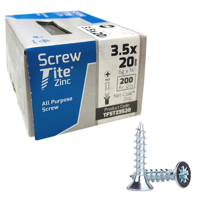 Screw-Tite Pozi Countersunk Zinc Plated Screws 3.5 x 20mm 200 Pack
