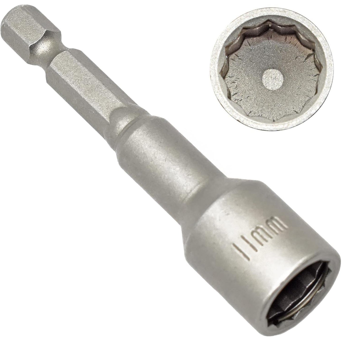 Taskar 11mm Bi-Hex Socket 65mm Long 1/4" Drive + Retaining Clip (20 Pack)