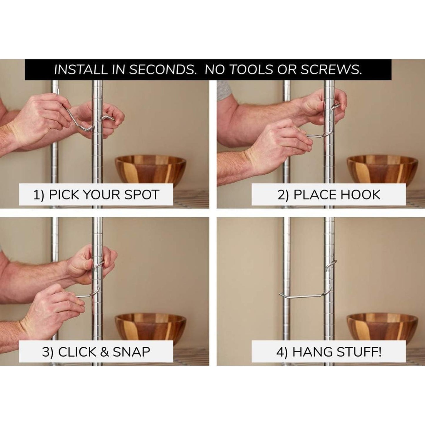 PoleHooks Chrome Wire Shelving Hooks All Purpose 2" (5 Pack) 