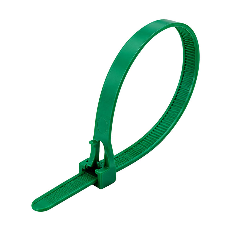 Green Releasable Cable Ties 250mm x 7.6mm, Pack of 100 – Strong Zip Ties