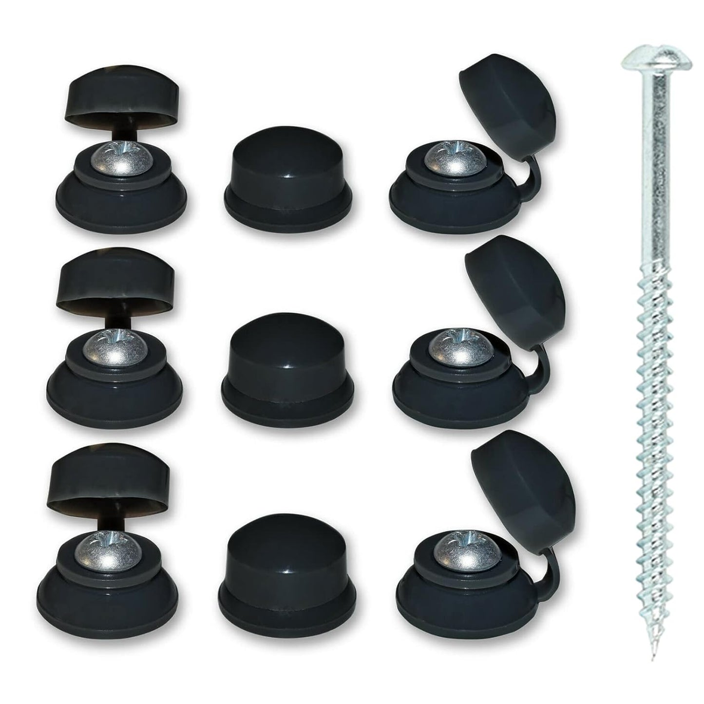 Black Roofing Strap Caps & 2" Woodscrews (100 Pack)