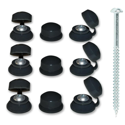 Black Roofing Strap Caps & 2" Woodscrews (100 Pack)