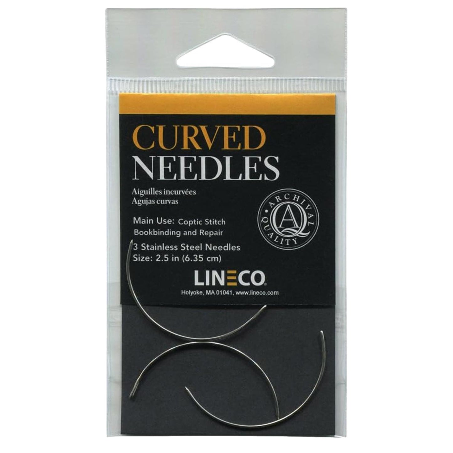 Lineco Curved Book Binding Needles Stainless Steel 6.3cm (2.5") 3 Pack