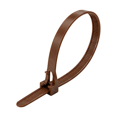 Brown Releasable Cable Ties 250mm x 7.6mm, Pack of 100 – Strong Zip Ties