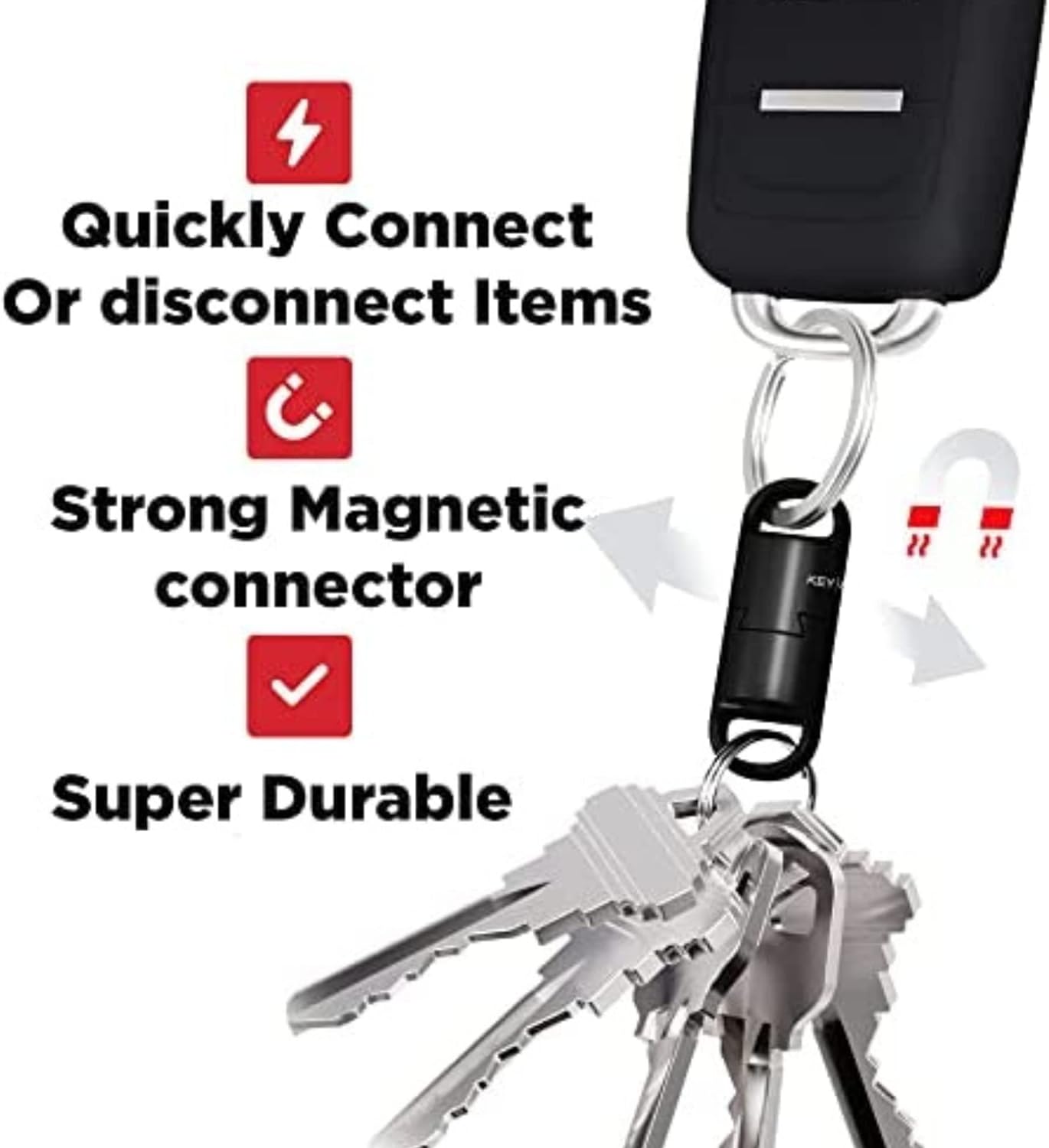 KeySmart MagConnect Pro Locking Magnetic Keyring Quick Connect Black