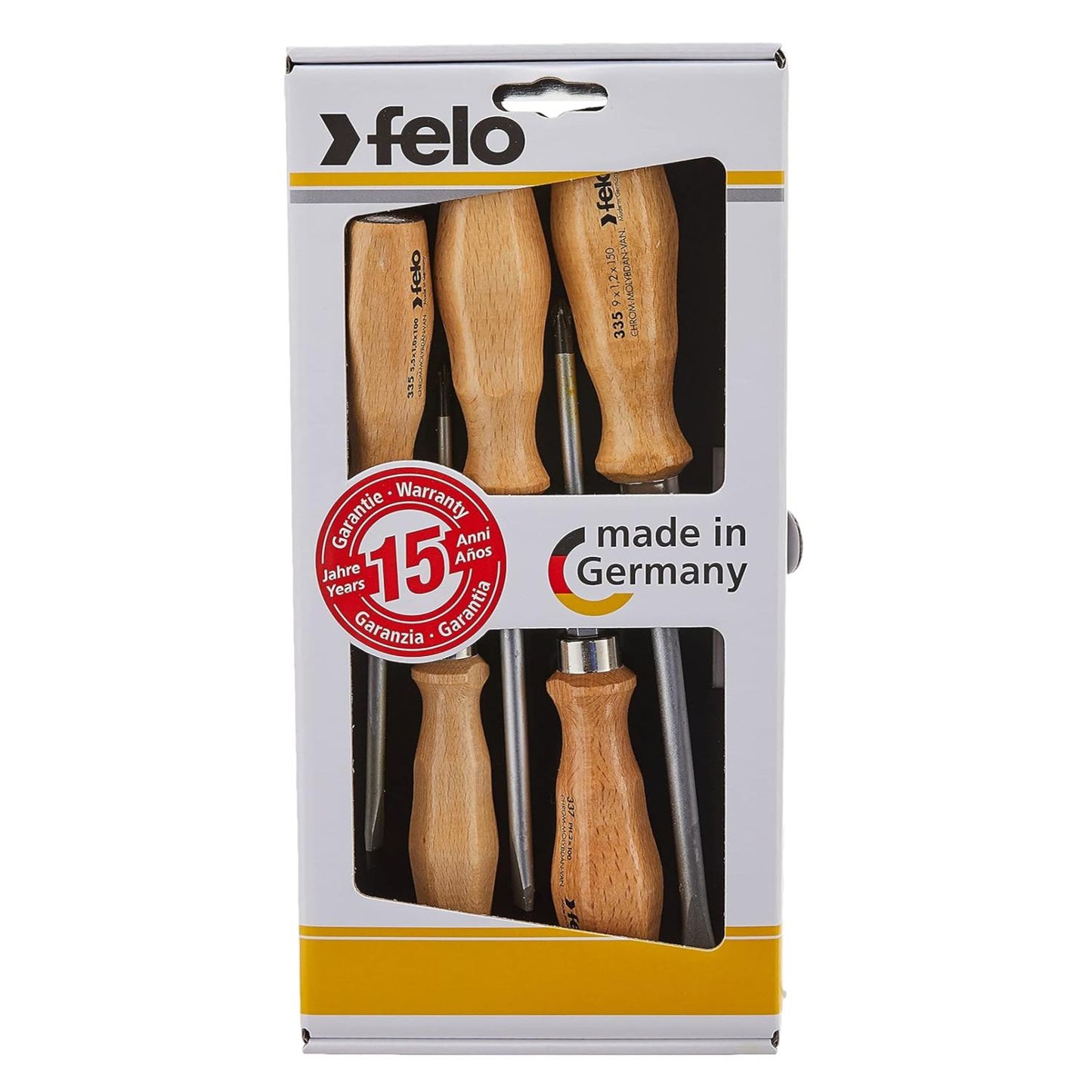 Felo Screwdriver Wooden Handle Slotted/Philips 5 Piece Set 