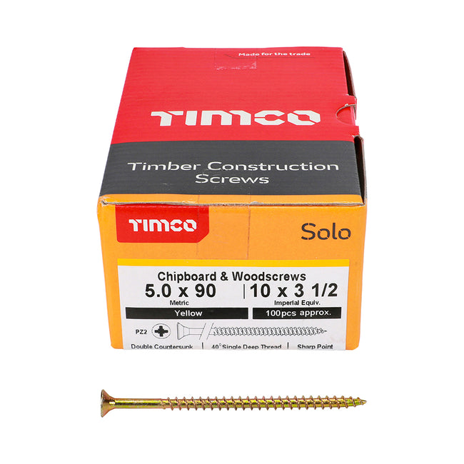 TimCo 5.0 x 90mm Yellow Wood Screw Pozi CS (100 Pack)