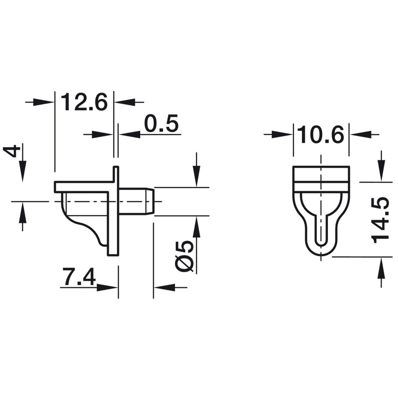 Hafele Shelf Support for Wooden and Glass Shelves and for Ø 5 mm Holes (50 Pack)