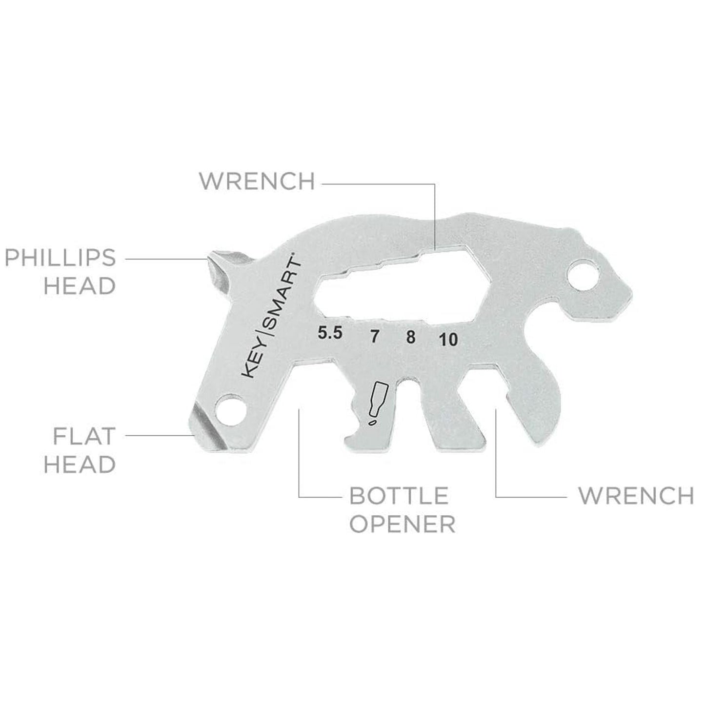 KeySmart Alltul Multi-tool Bear for Keyring or Wallet Stainless Steel