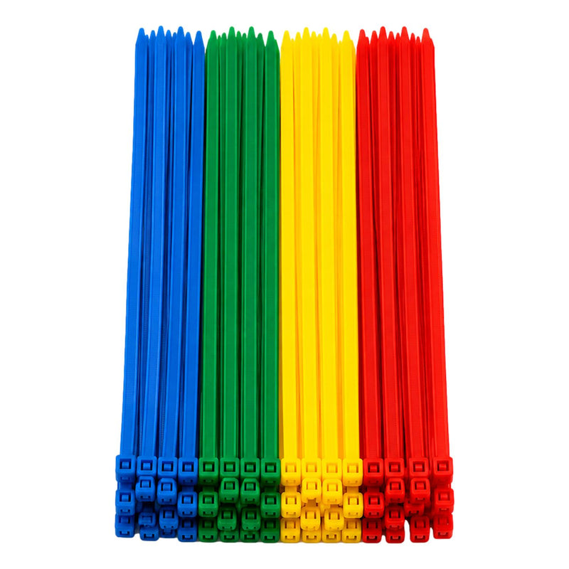 Cable Ties Multi Colour 300mm x 4.8 Strong Zip Ties (200 Pack)