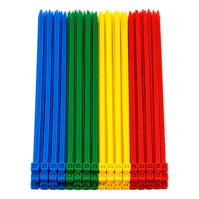 Cable Ties Multi Colour 200mm x 4.8 Strong Zip Ties (200 Pack)