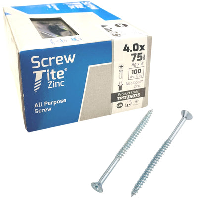 Screw-Tite Pozi Countersunk Zinc Plated Screws 4mm x 75mm 100 Pack