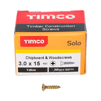 TimCo 3.0 x 15mm Yellow Wood Screw Pozi CS (200 Pack)