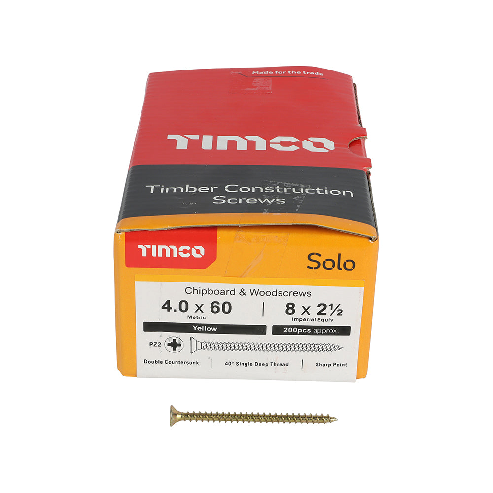 TimCo 4.0 x 60mm Yellow Wood Screw Pozi CS (200 Pack)