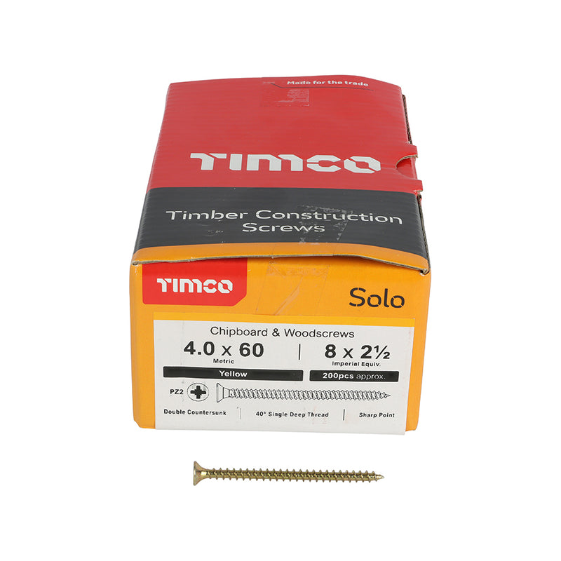 TimCo 4.0 x 60mm Yellow Wood Screw Pozi CS (200 Pack)