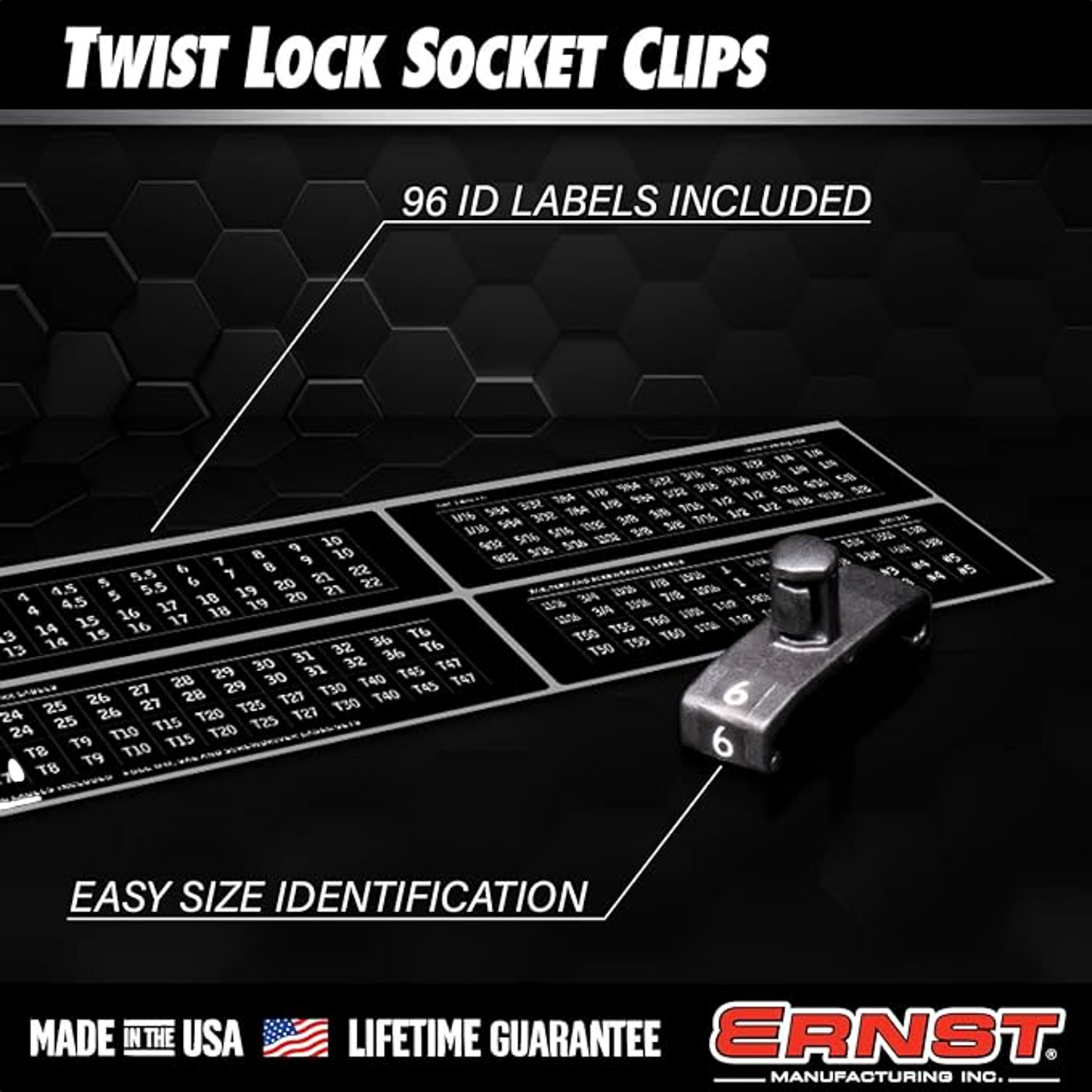 Ernst 8440 1/4” Twist Lock Socket Clips 22 Pack Black