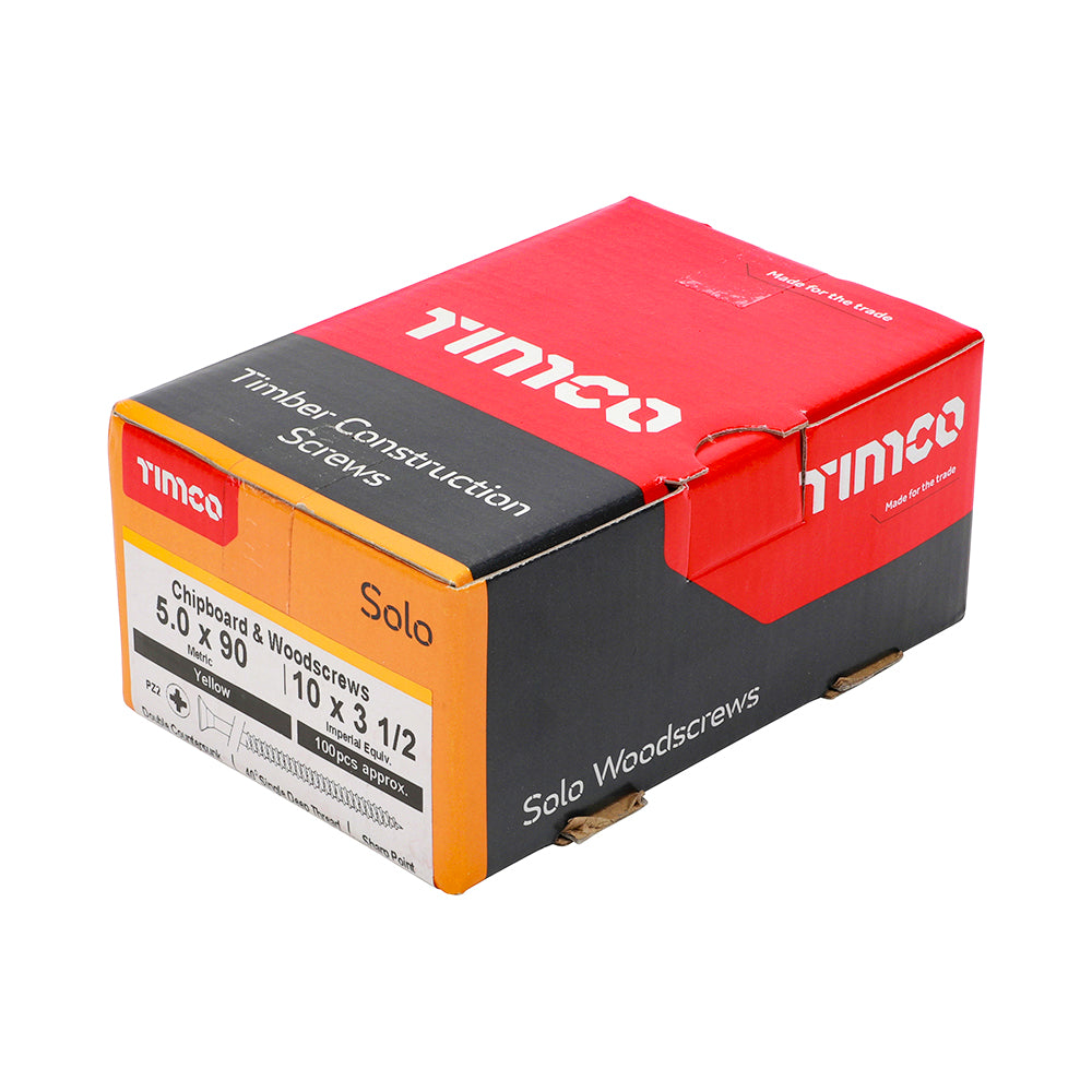 TimCo 5.0 x 90mm Yellow Wood Screw Pozi CS (100 Pack)
