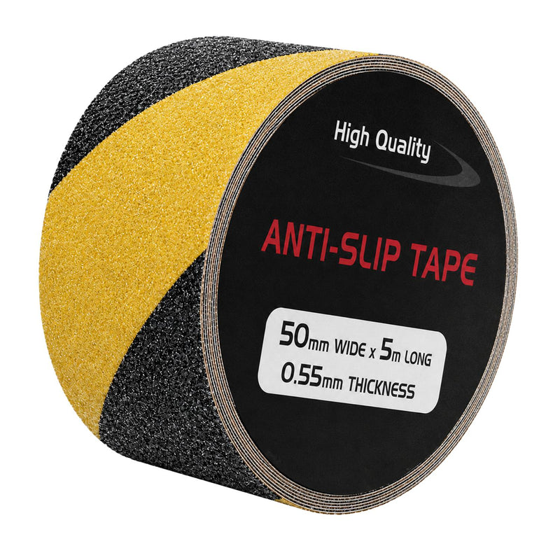 Black & Yellow Anti Slip Hazard Floor Tape 50mm x 5m – Self-Adhesive Safety Grip