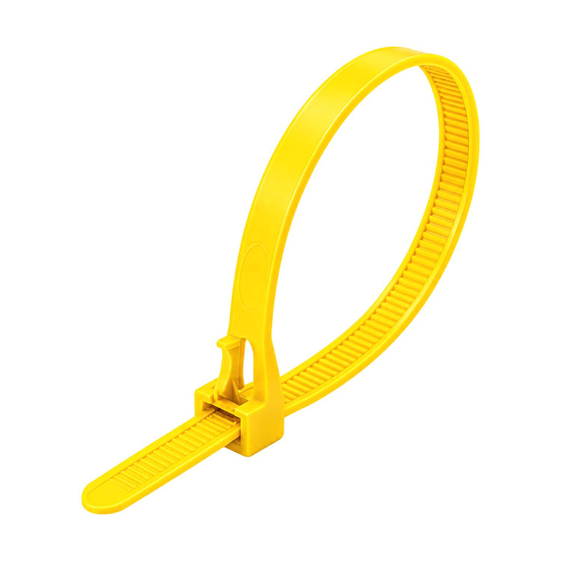 Yellow Releasable Cable Ties 250mm x 7.6mm, Pack of 100 – Strong Zip Ties
