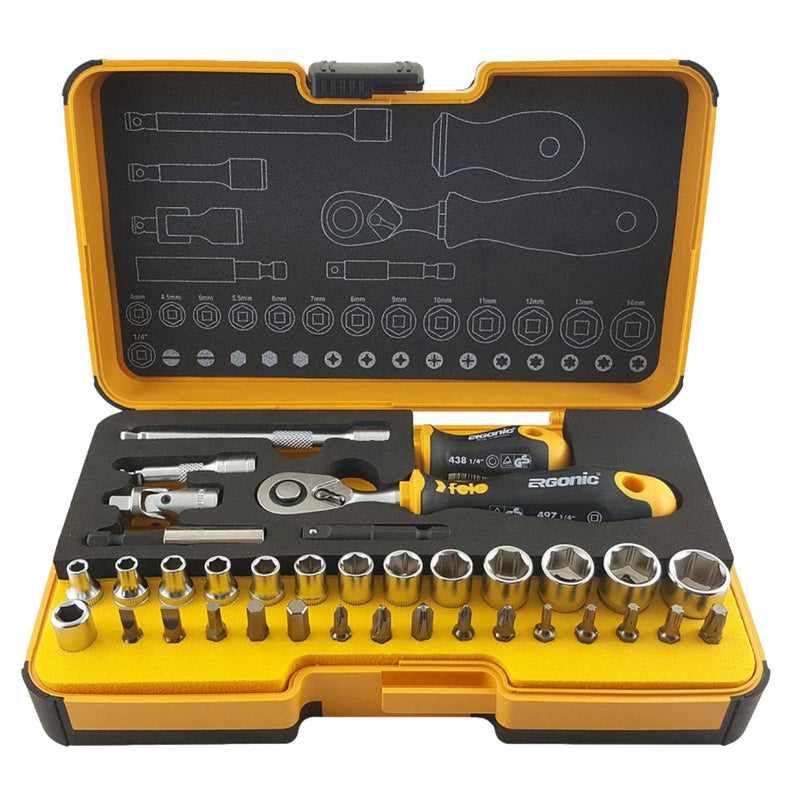 Felo Ratchet Socket Set XL-Strongbox R-GO XL 1/4 36 Piece 