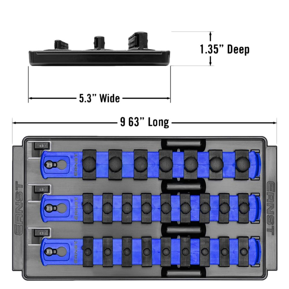 Ernst 8551 1/4", 3/8", 1/2" Socket Boss Storage Organiser 3-Rail Twist Lock 8" Blue