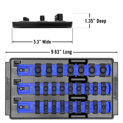 Ernst 8551 1/4", 3/8", 1/2" Socket Boss Storage Organiser 3-Rail Twist Lock 8" Blue