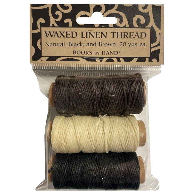 Books By Hand Natural Waxed Linen Thread 18m Natural Black & Brown for Sewing Bookbinding (3 Pack)