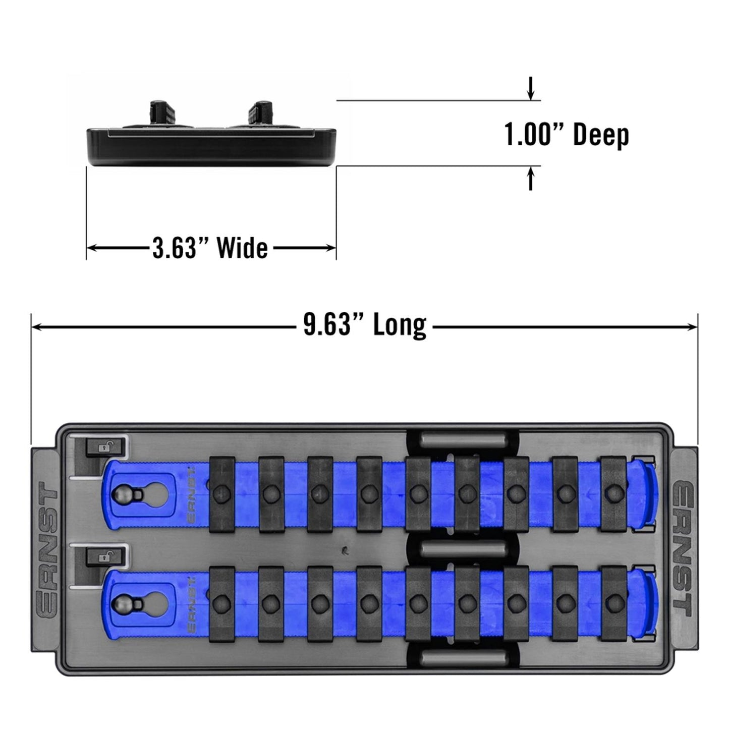Ernst 8555 1/4" Socket Boss Storage Organiser 2-Rail Twist Lock 8" Blue