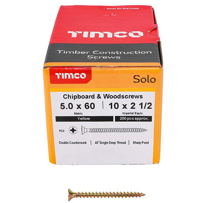 TimCo Solo 5.0 x 60mm Yellow Wood Screw Pozi CS (200 Pack)