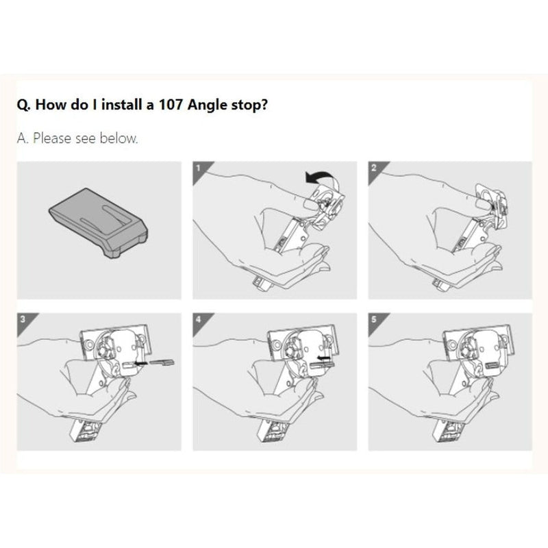 Blum 74.1103 Hinge Opening Restrictor/Angle Stop 86° for 107° Hinges (10 Pack)