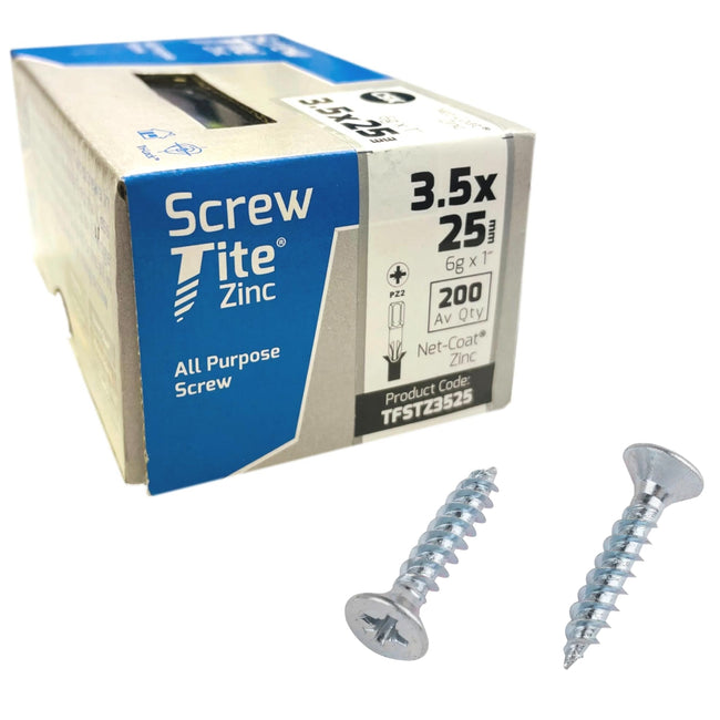 Screw-Tite Pozi Countersunk Zinc Plated Screws 3.5 x 25mm 200 Pack