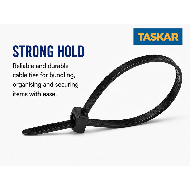 Black Cable Ties 200mm x 2.5mm Strong Zip Ties (100 Pack)