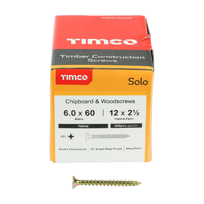 TimCo 6.0 x 60mm Yellow Wood Screw Pozi CS (200 Pack)