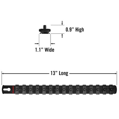 Ernst 8423 13" Socket Rail Organiser with 15 1/4" Twist Lock Clips Black