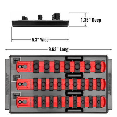 Ernst 8550 1/4", 3/8", 1/2" Socket Boss Storage Organiser 3-Rail Twist Lock 8" Red