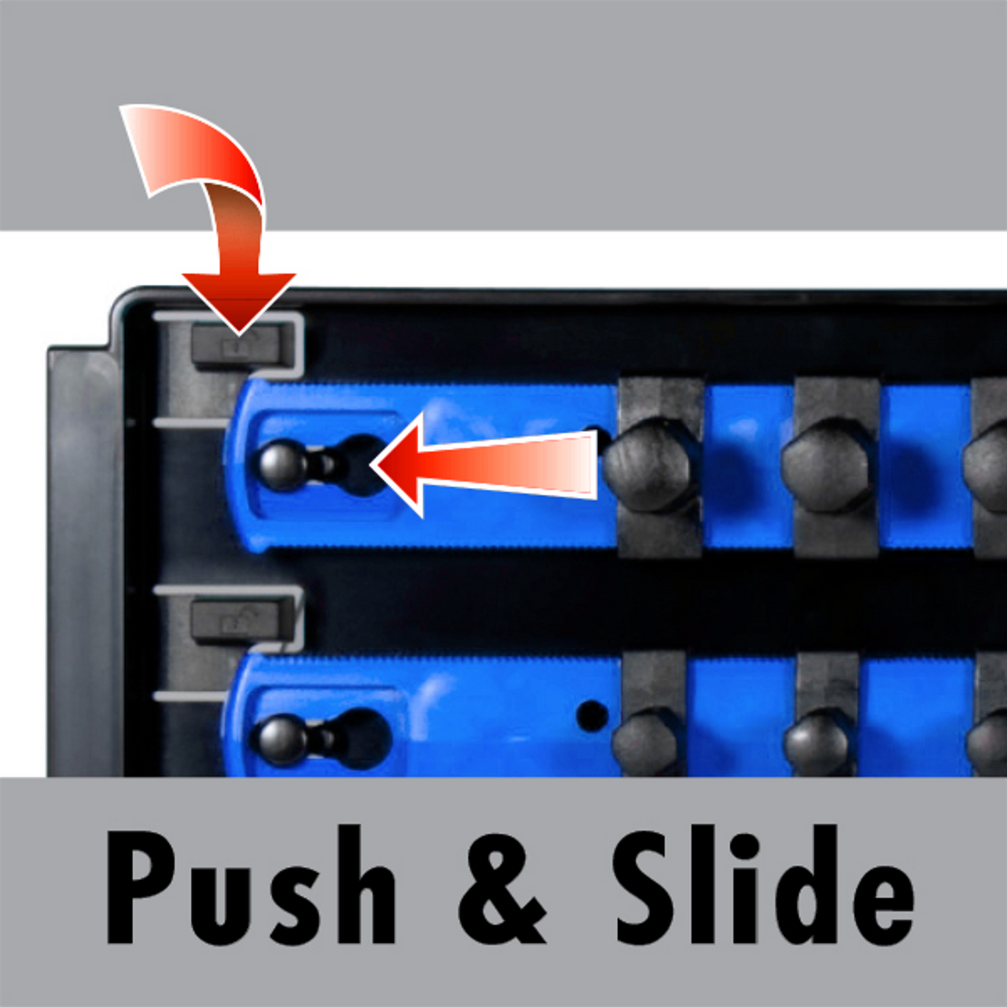 Ernst 8496 3/8" Socket Boss Storage Organiser Rail 2-Rail Twist Lock 13" Blue