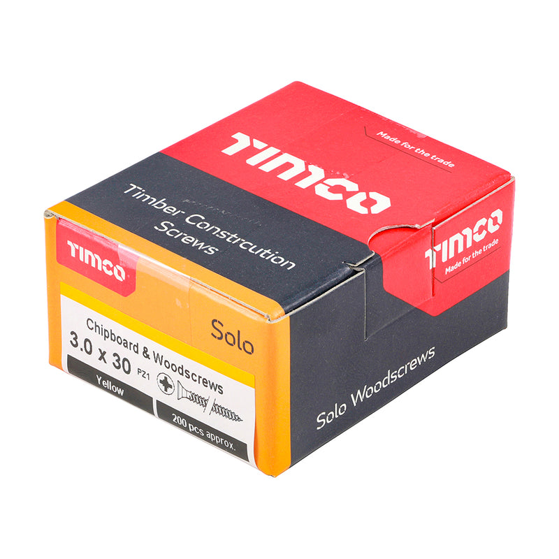 TimCo 3.0 x 30mm Yellow Wood Screw Pozi CS (200 Pack)