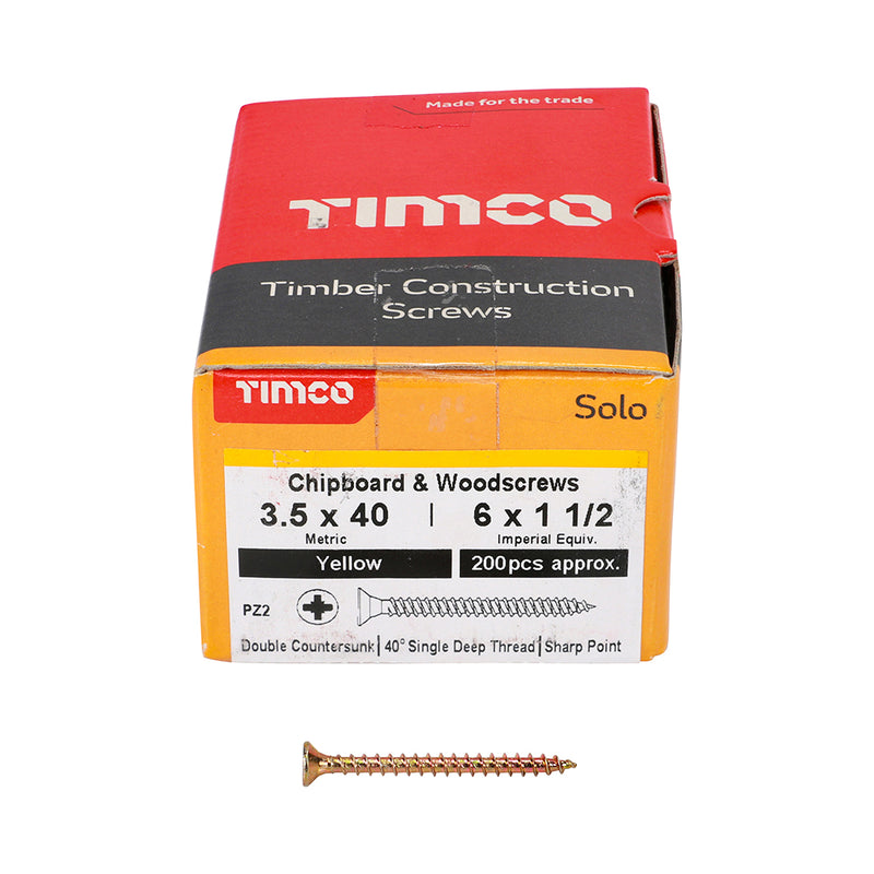 TimCo 3.5 x 40mm Yellow Wood Screw Pozi CS (200 Pack)