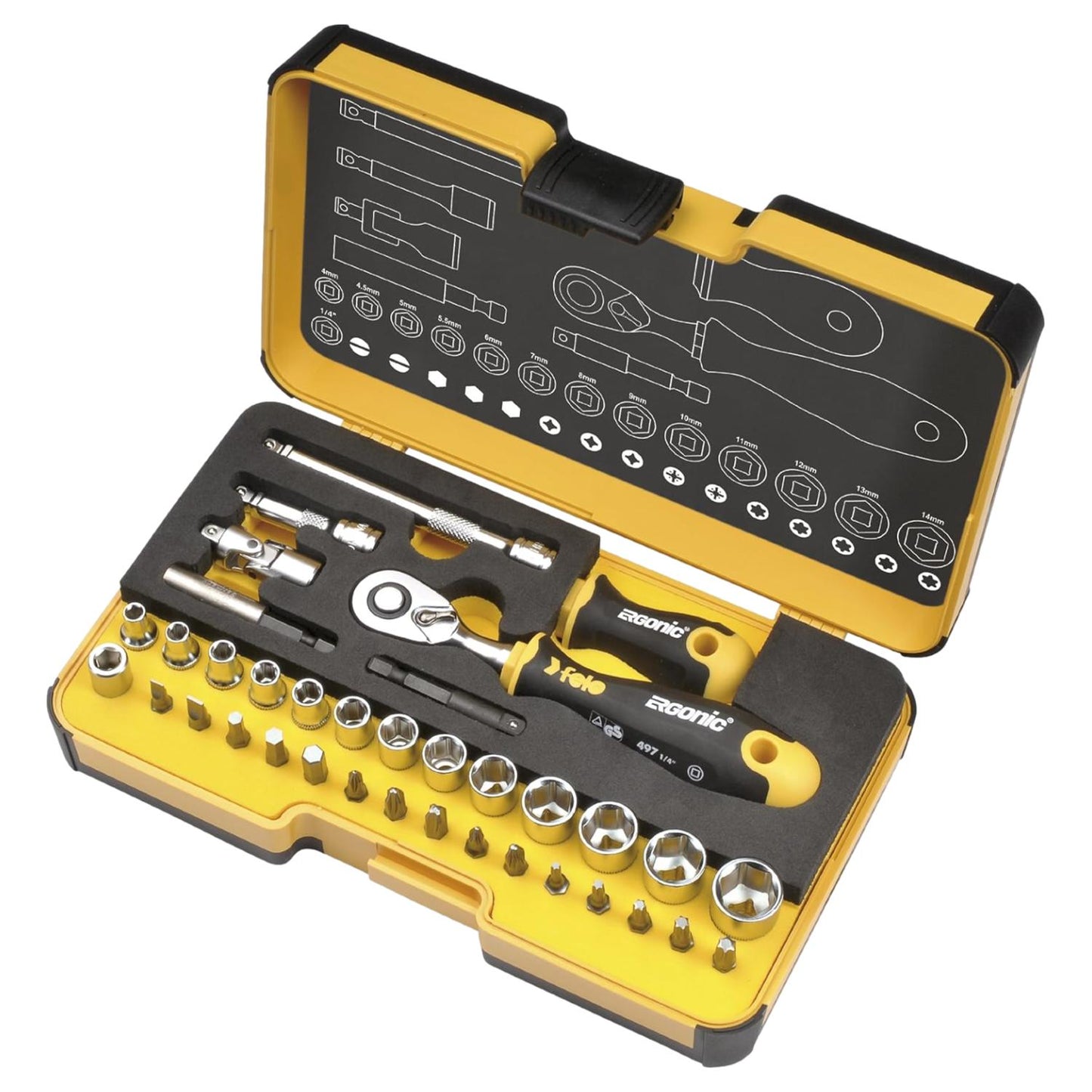 Felo Ratchet Socket Set XL-Strongbox R-GO XL 1/4 36 Piece 